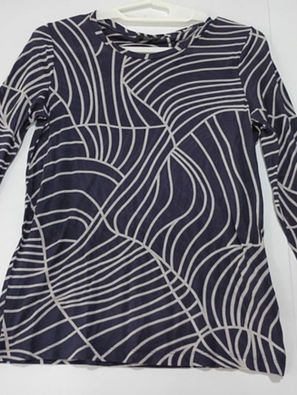 COS Abstract Long Sleeve Semisheer Top in Navy & Gray Size XS